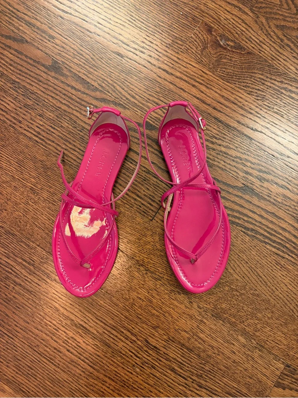 J. Crew Audra Patent Hot Pink flat Strappy Sandals